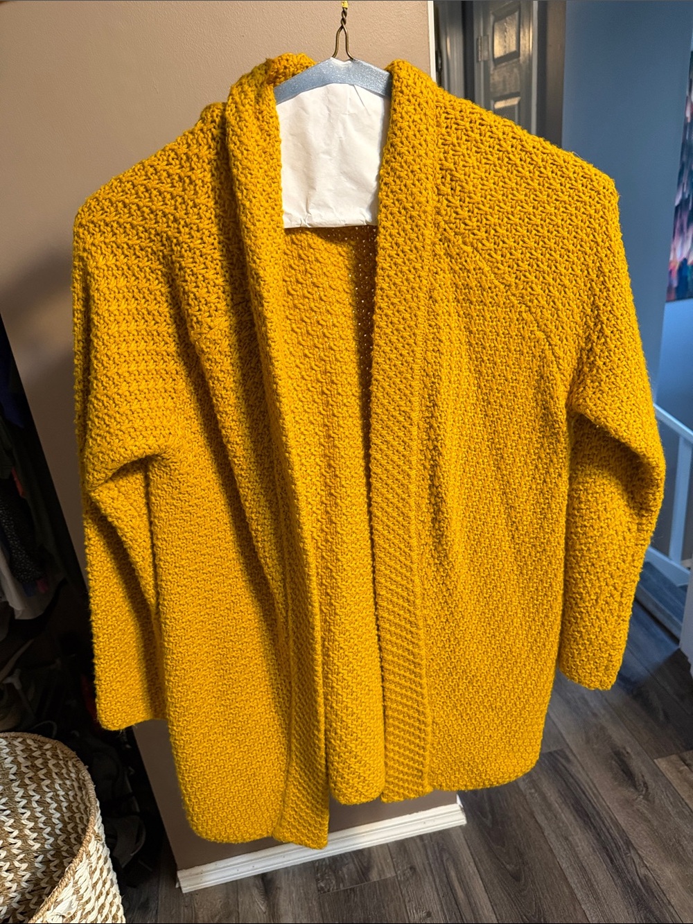 Mustard Open-Front Chunky Knit Sweater Cardigan - Women